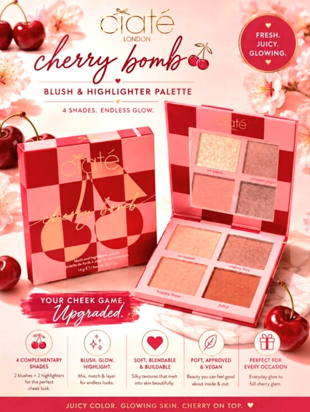 Ciaté London Cherry Bomb Blush and Highlighter Palette-Light Medium